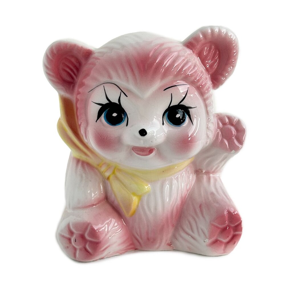 Vintage Pink Baby Bear Ceramic Planter